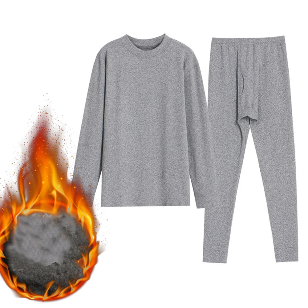 

2pcs Winter Long Johns Men Thermal Underwear Sets Thin Fleece Tops Keep Warm Quick-heating Pullovers Long Sleeve T-shirts Male