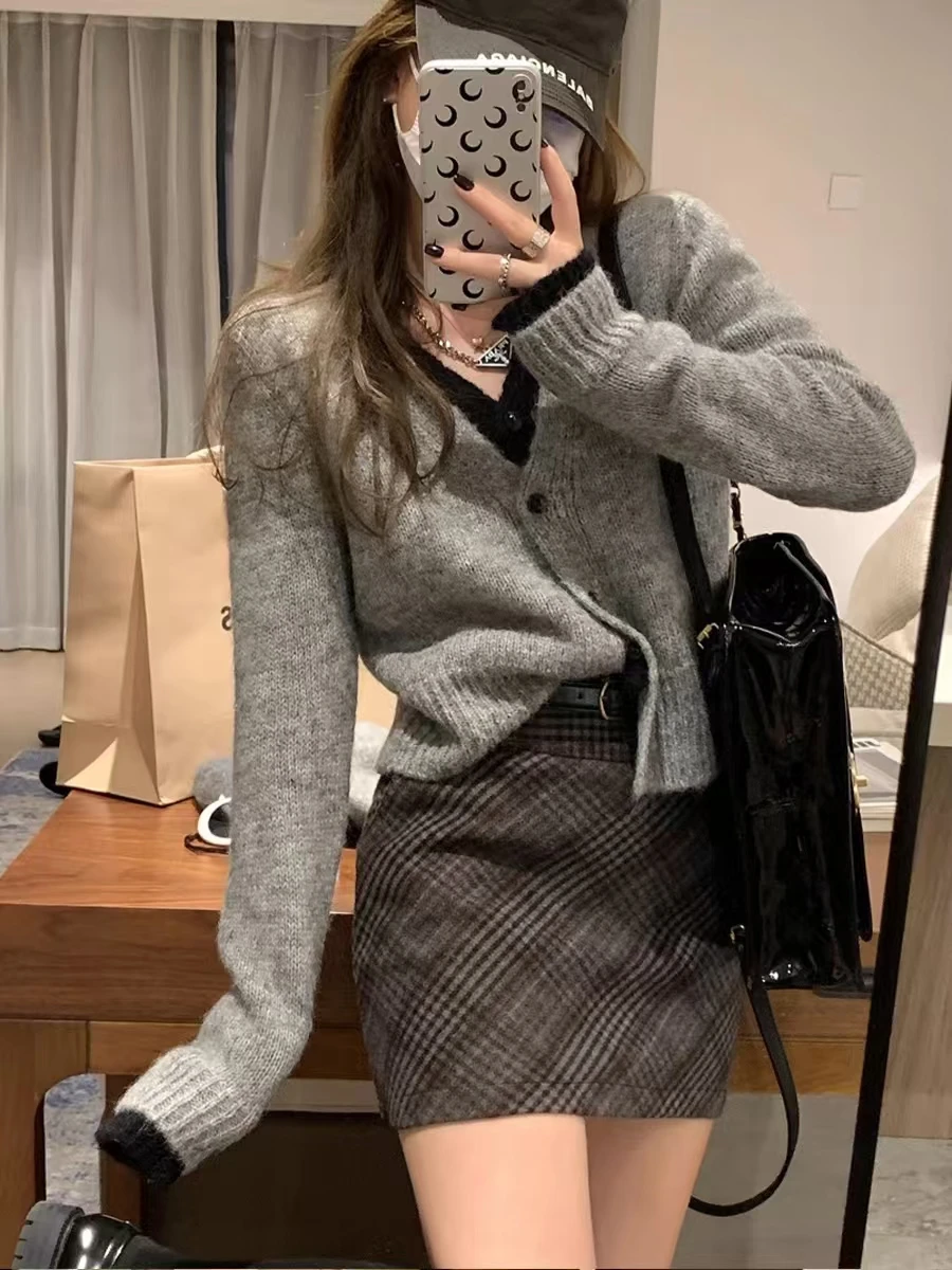 Шерстяной свитер осень-зима 2024 женский новый однобортный вязаный укороченный