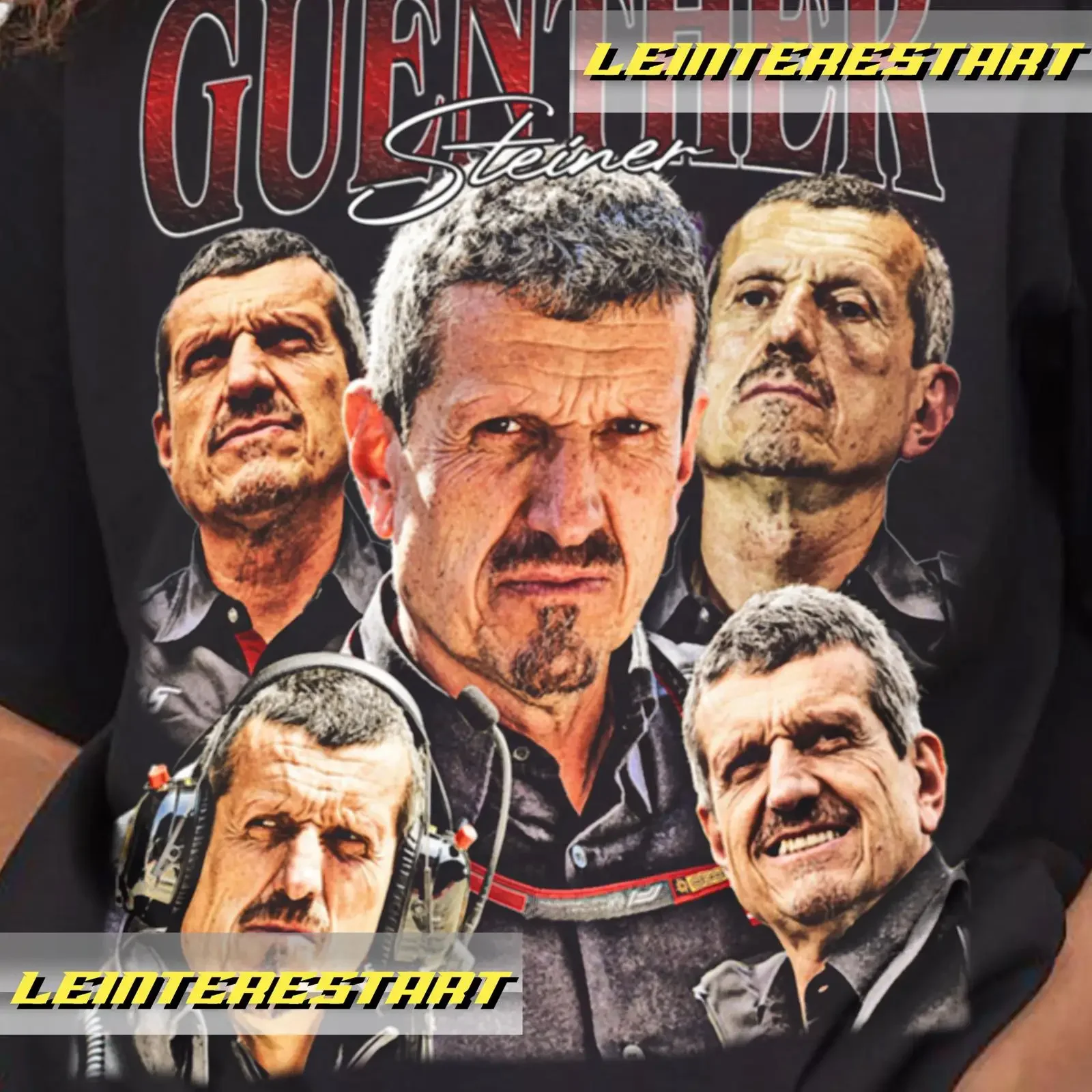 Фото Ретро-футболка Guenther Steiner, винтажная, унисекс, молодежная, с эффектом потертости, модная, с графическим принтом, удобная, повседневная, уличная одежда, слегка состаренная. №1
