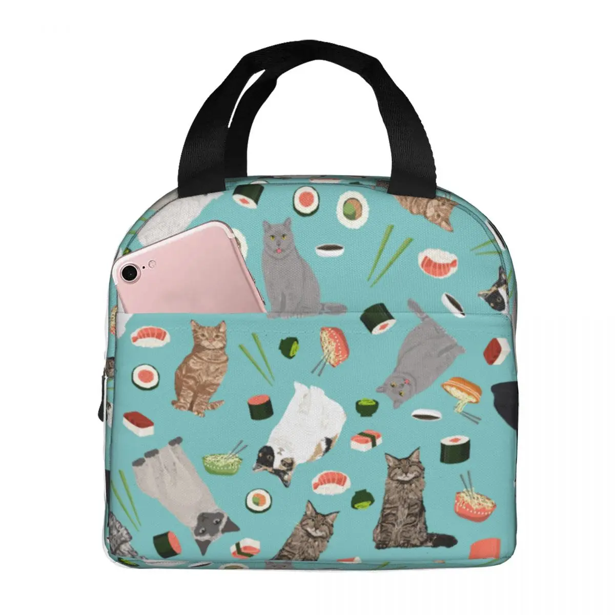 Lunch Bag for Men Women Cat Sushi Insulated Cooler Waterproof Picnic Work Animal Canvas Lunch Box Food Bag