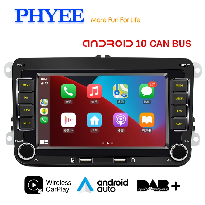 Автомобильный радиоприемник 2 Din VW Android Carplay Bluetooth Android-Авто DAB Plus FM RDS GPS Wifi головное
