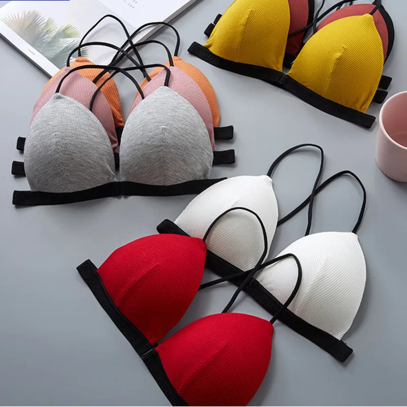 

Front Closure Thread Thin Colorful Bras for Women Cross Sling Beauty Back Wire Free Seamless Bra Gathered Sexy Lingerie Bralette
