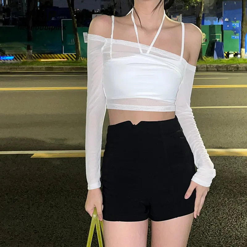 

NEONBABIPINK прозрачная фотография, комплект из 2 предметов, бретелька через шею, Женская Кокетка, одежда в Корейском стиле, женская мода