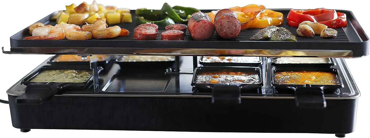 

Grill for Eight People, Includes Granite Cooking Stone, Reversible Non-Stick Grilling Surface, and 8 Paddles - Great for a Famil