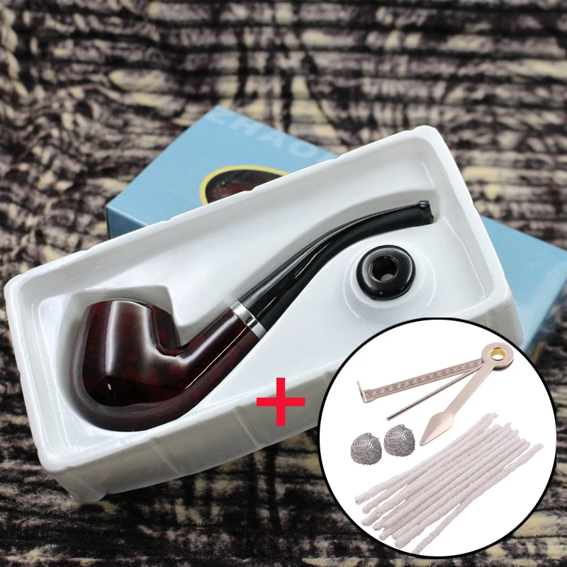 

Reusable Wooden Cigarette Tubes Washable Resin Bent Pipe Dual Use Reduce Tar Grinder Herb Weed Tobacco Pipe Smoking Accessories