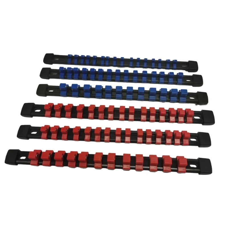 

Socket Organizer Tray Rack Holder Metric SAE 1/4" 3/8" 1/2" Red Blue Plastic Sleeve Holder Garage Storage Tool 6Pcs