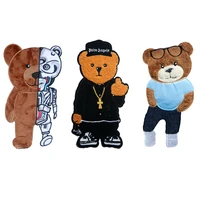 fashion trend cool embroidery sewing plush funny cute animal bear micro chapter stripe diy clothing t shirt sweater jeans