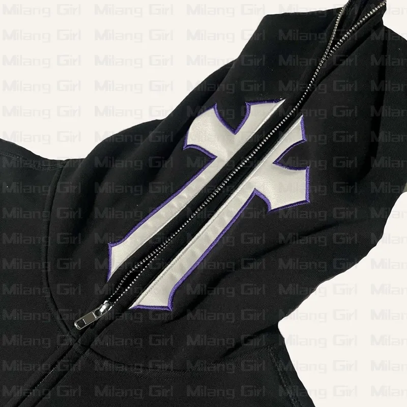 Толстовка Y2K мужская с капюшоном и надписью свитшот на молнии длинным рукавом