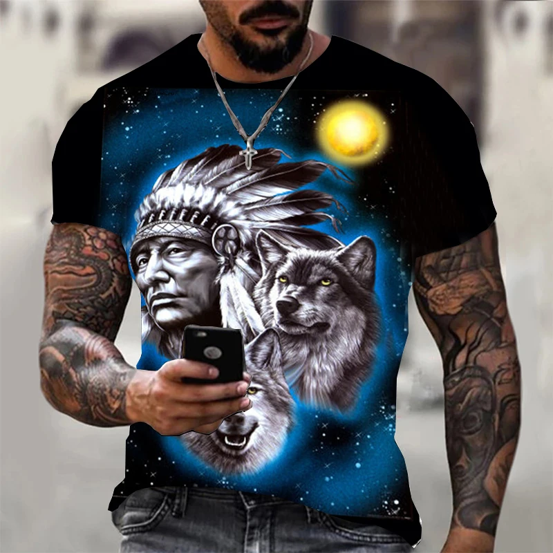 

Fashion Animal Wolf Pattern 3d Printing Men T Shirt Summer Streetwear Trendy Casual Round Neck Short Sleeve Men Clothes Male Top