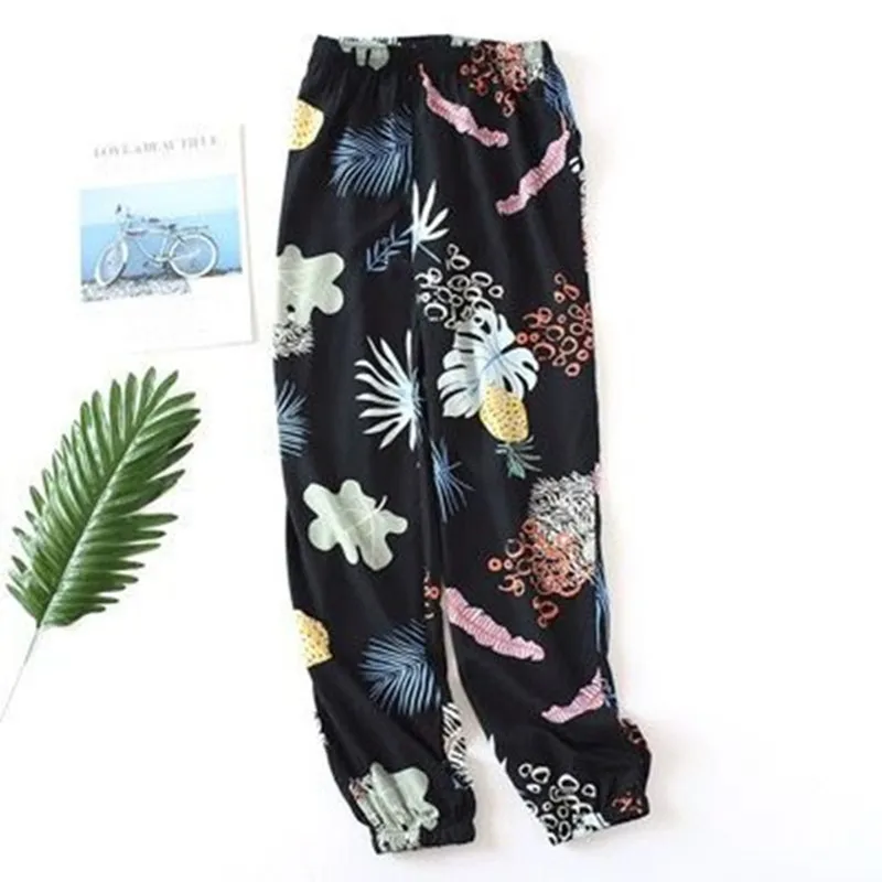 Summer SleepPants Casual Sleepwear For Women Pyjama Women's Cartoon Print 100% Cotton 2022 Fashion Sweet Flower Long Pant