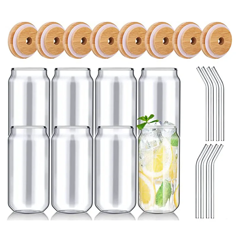 

Drinking Cup with Bamboo Lid and Glass Straws Milk Tea Cups Ice Coffee Mugs Cute Glasses Beer Jars Transparent Juice Drink Cup