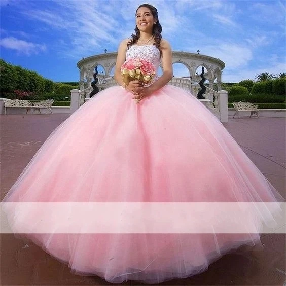 ANGELSBRIDEP Baby Pink Quinceanera Dresses For 15 Party Fashion Strapless Lace Beading Sweet 16 Dress Cinderella Birthday Gowns