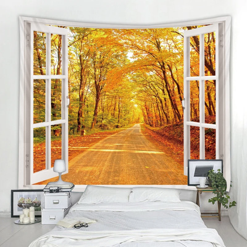 

Forest Avenue Outside The Window Printed Tapestry Decorative Mandala Banners Flag Wall Art Big Hippie Wall Hanging Blanket Mural
