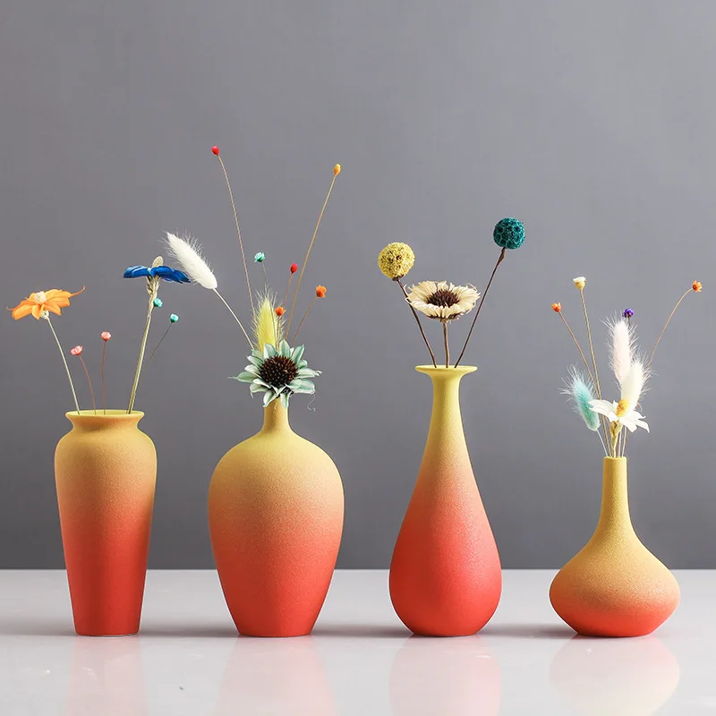 

Simple Modern Ceramic Small Vase Graduated Color Frosted Flower Pot for Bistro Library Office Living Room Wedding Table Decor