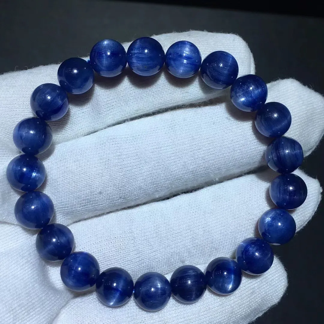 

9mm Natural Blue Kyanite Bracelet Jewelry For Women Men Reiki Love Gift Energy Crystal Stone Cat Eye Round Beads Strands AAAAA