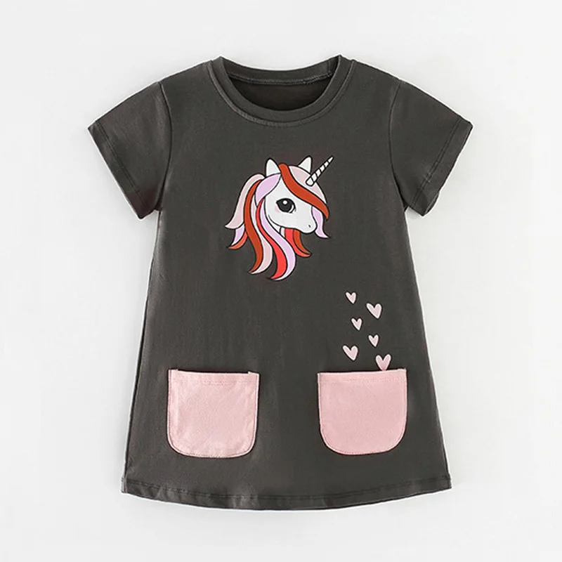 Toddler Girl Unicorn Dress 2022 Summer New Cartoons Printing Children's Short Sleeve Casual Dress For Girls Party Princess Dress