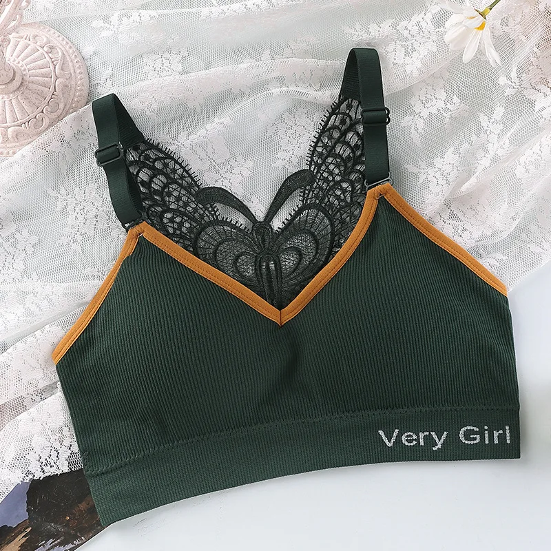 

2022 new Korean version sexy gathered vest style butterfly beauty back wrap chest high elastic contrast color girl tube top V-ne