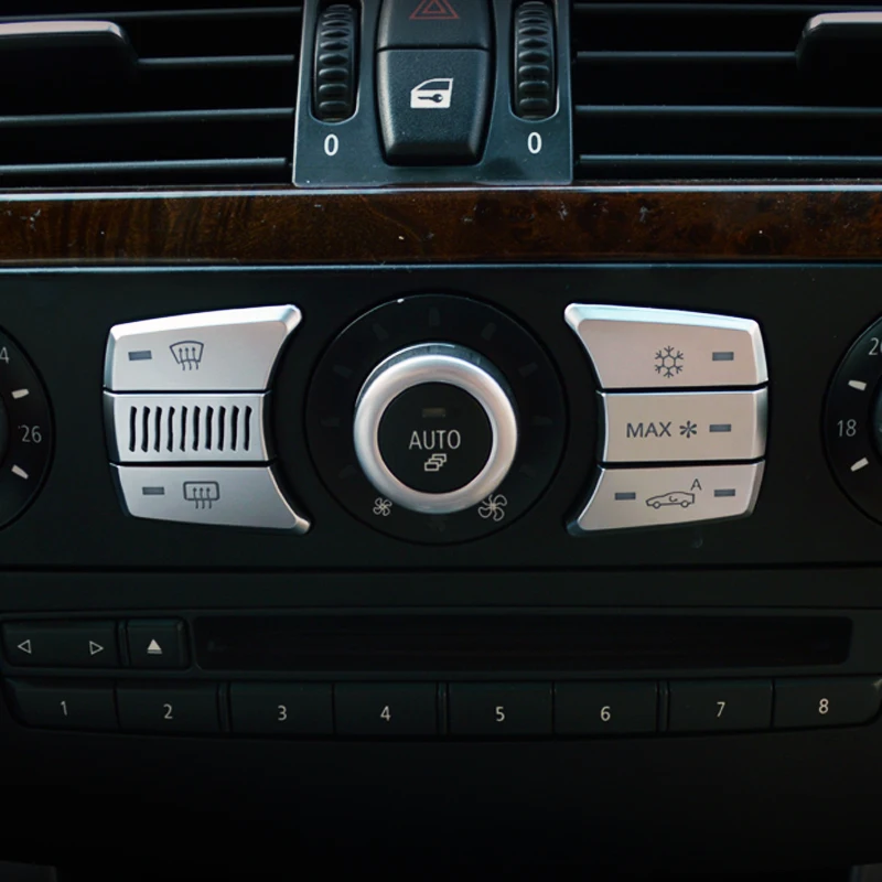 Araba Styling menü düğmesi pul krom ABS klima düğmeleri kapak Trim BMW 5 serisi E60 520 523 525 2004-10