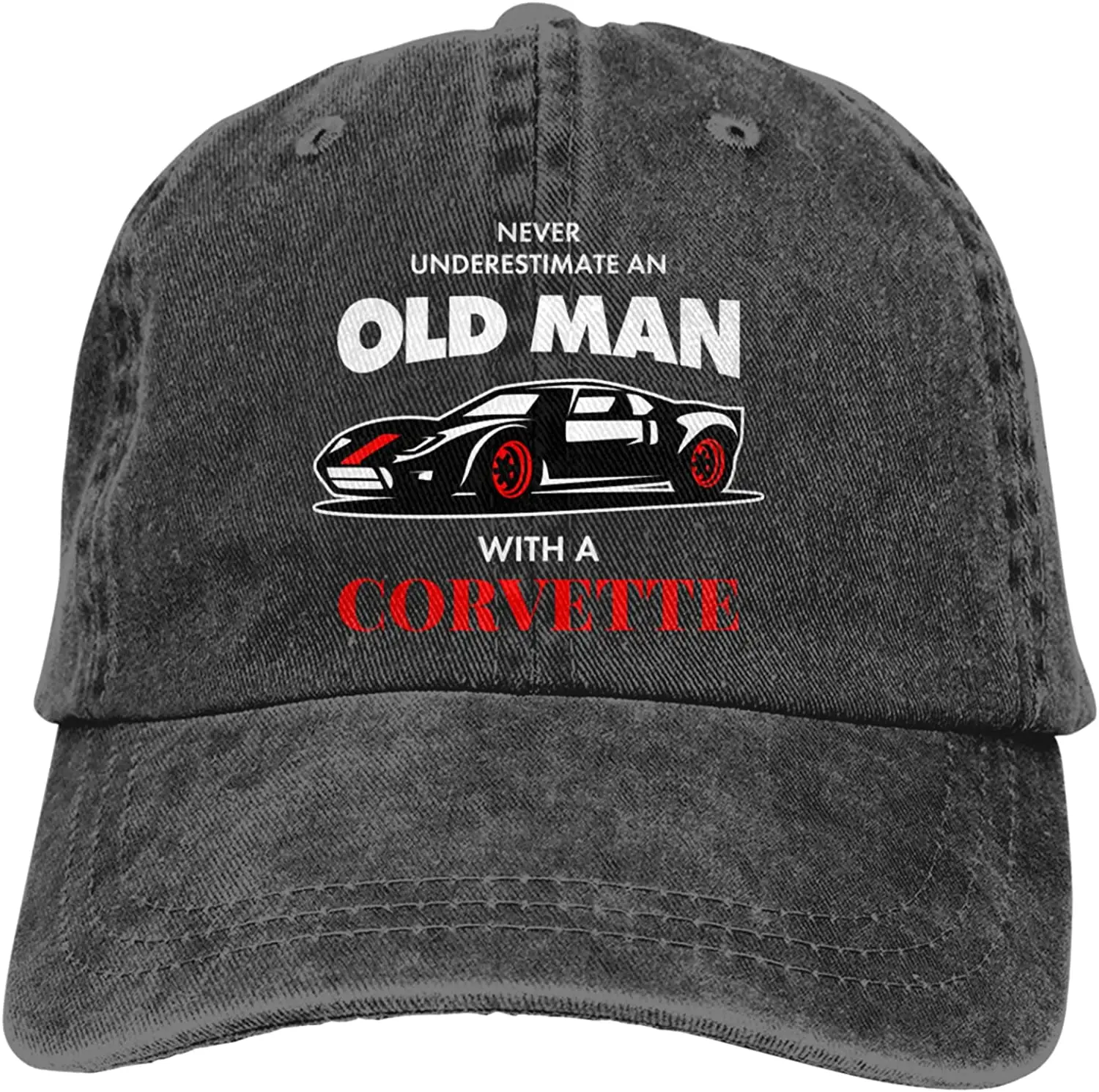 

Never Underestimate an Old Man with A Corvette (3) Unisex Vintage Baseball Cap Washed Denim Adjustable Dad Hat Cotton Cowboy Hat