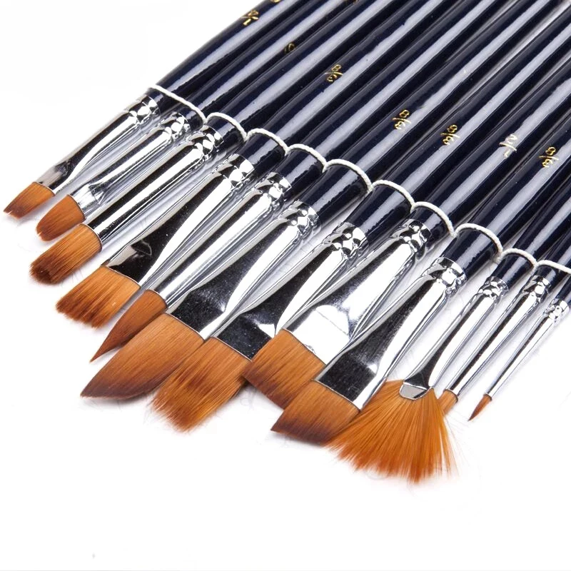 12Pcs Nylon Hair Paint Brushe Set Multifunction Short Rod for Watercolor Set Brushes Oil Acrylic Painting Brush Pen Art Supplies