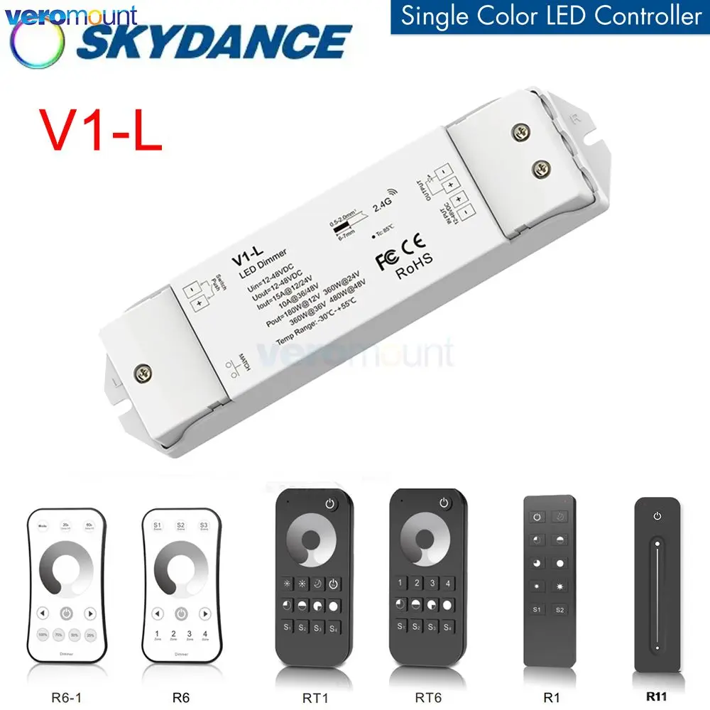 

Skydance V1-L Φ Диммер 12 в 24 в 15 а шим 0-100% переключатель плавного регулирования яркости RF 2,4G беспроводной Радиочастотный пульт управления освещен...