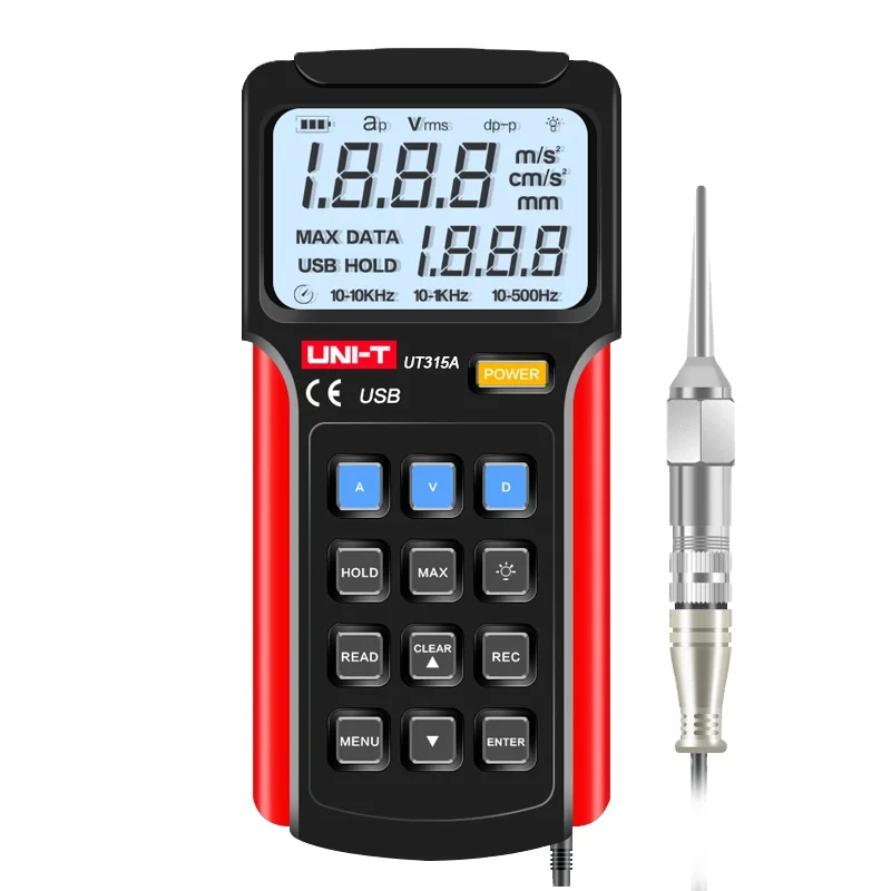 

UNI-T UT315A Digital Vibration Testers Vibration Acceleration Velocity Displacement Measurement USB Connect PC Soft