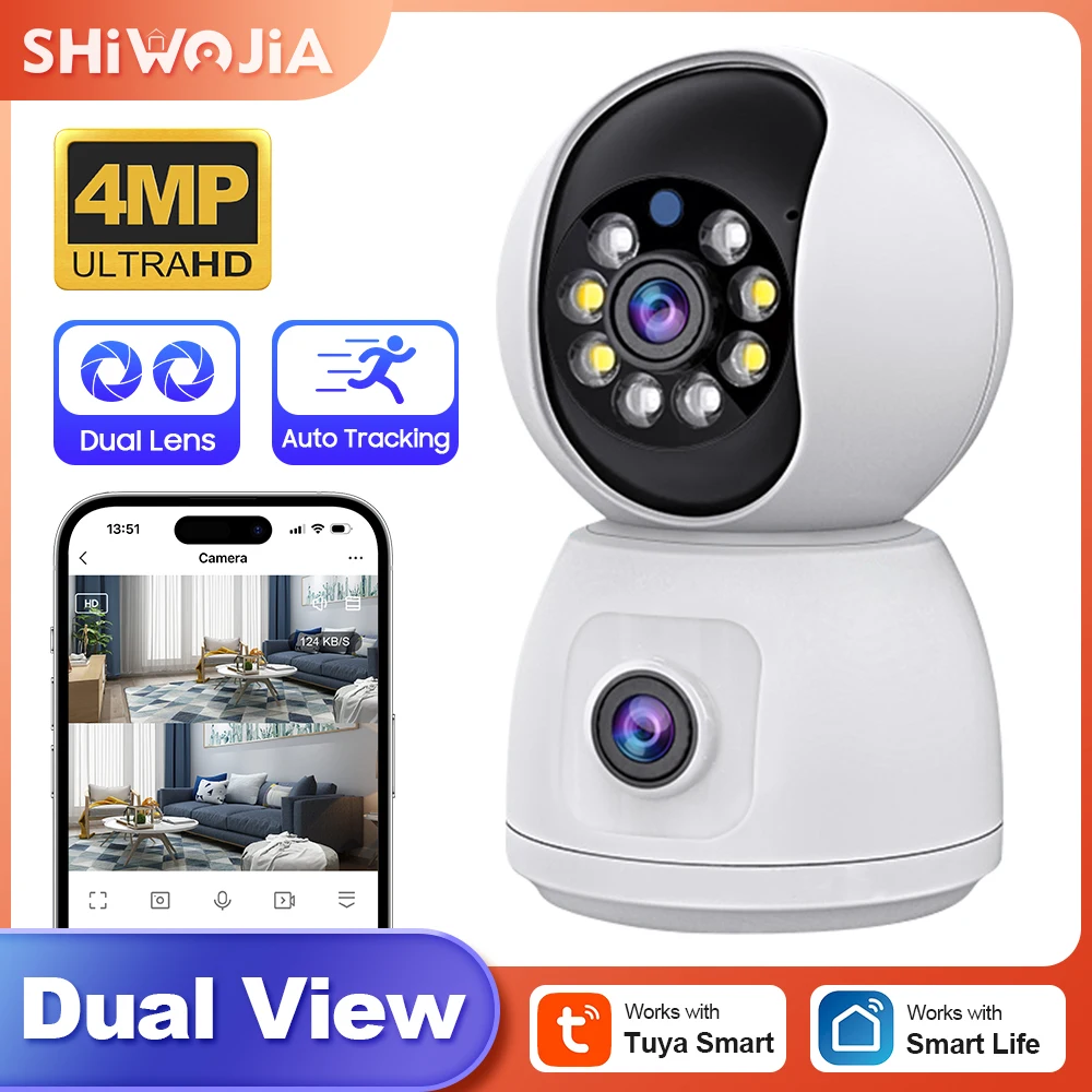 

SHIWOJIA 4MP Indoor Wifi Camera Dual Screen Baby Monitor Home Secuiry Camera Ai Human Detection Two-way Audio with Alexa