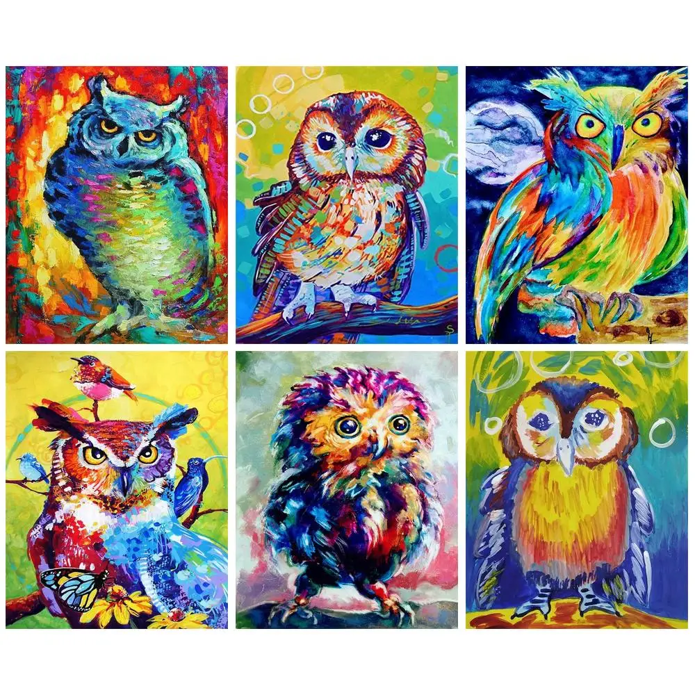 

GATYZTORY Oil Painting By Number Owl DIY Pictures By Numbers Animal Kits Hand Painted Paintings Art Drawing On Canvas Home Decor