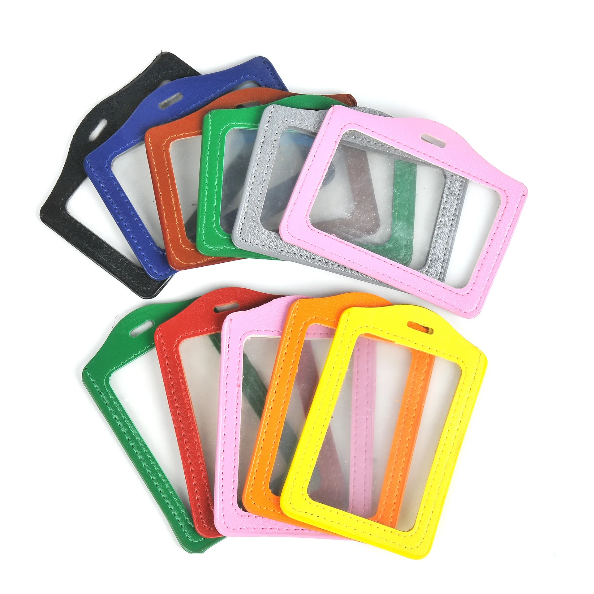 

PU Leather Color Badge ID Card Holder Double-sided Transparent Card Holder Imitation Leather Credit Card Holder Bus Card Holder