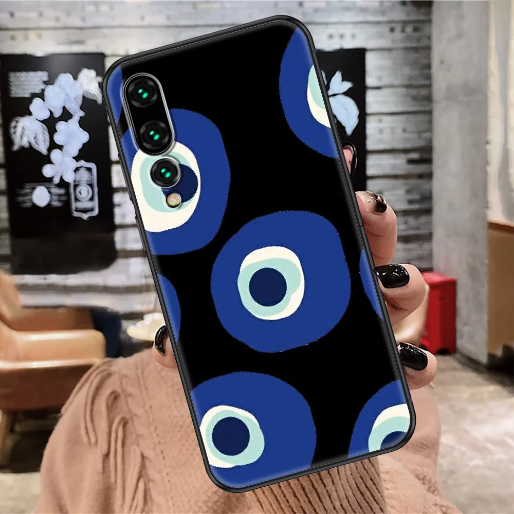 Evil Eye Lucky Eye Blue Phone case For Huawei P Mate P10 P20 P30 P40 10 20 Smart Z Pro Lite 2019 black painting bumper silicone images - 6