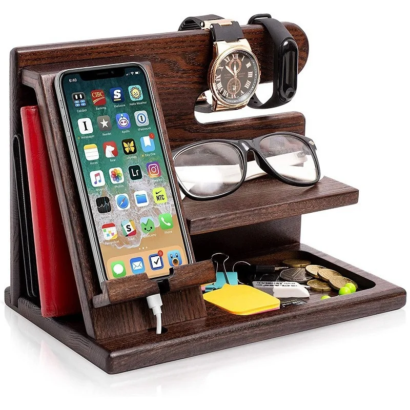 

Wooden Mobile Phone Holder Glasses Watch Key Storage Rack Multi-layer Multifunctional Desktop Storage Rack