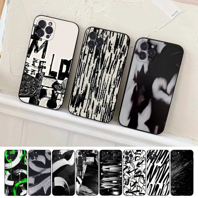 

Black White Blooming Phone Case For iPhone 14 11 12 13 Mini Pro XS Max Cover 6 7 8 Plus X XR SE 2020 Funda Shell