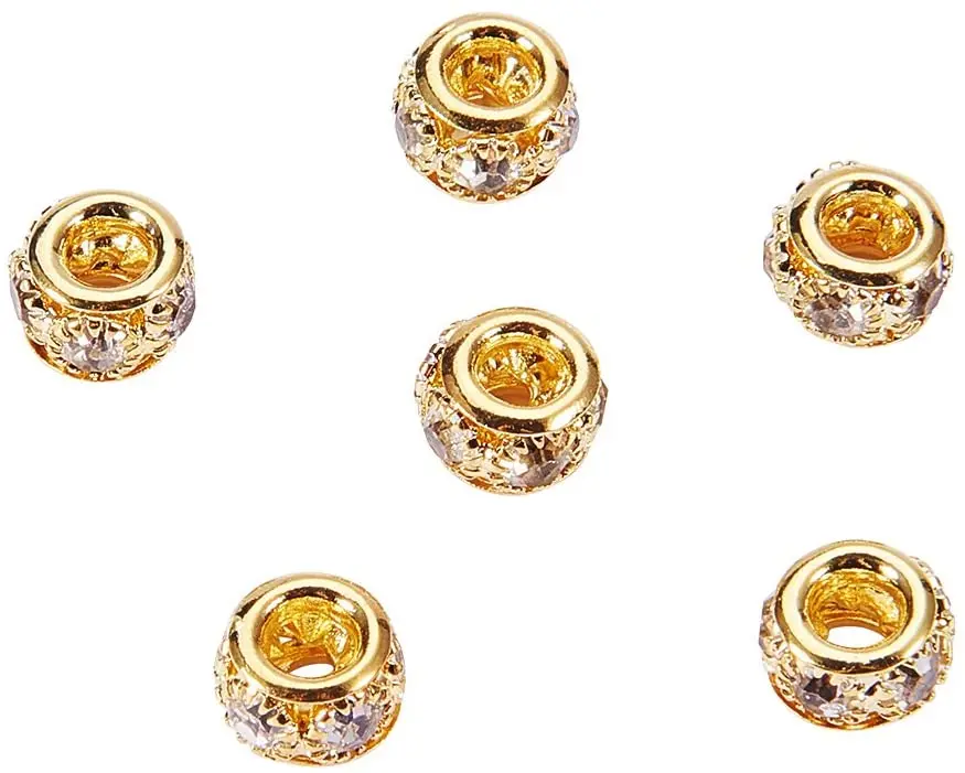 

NBEADS 50 шт. золотые латунные стразы, бусины класса А, хрустальные бусины с блестящей яркостью, подходят для европейской цепочки