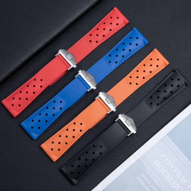 22mm Waterproof Rubber Silicone watchband  Black blue red For TAG HEUER MONACO Strap CARRERA FORMULA 1 Men Watch Strap Acces