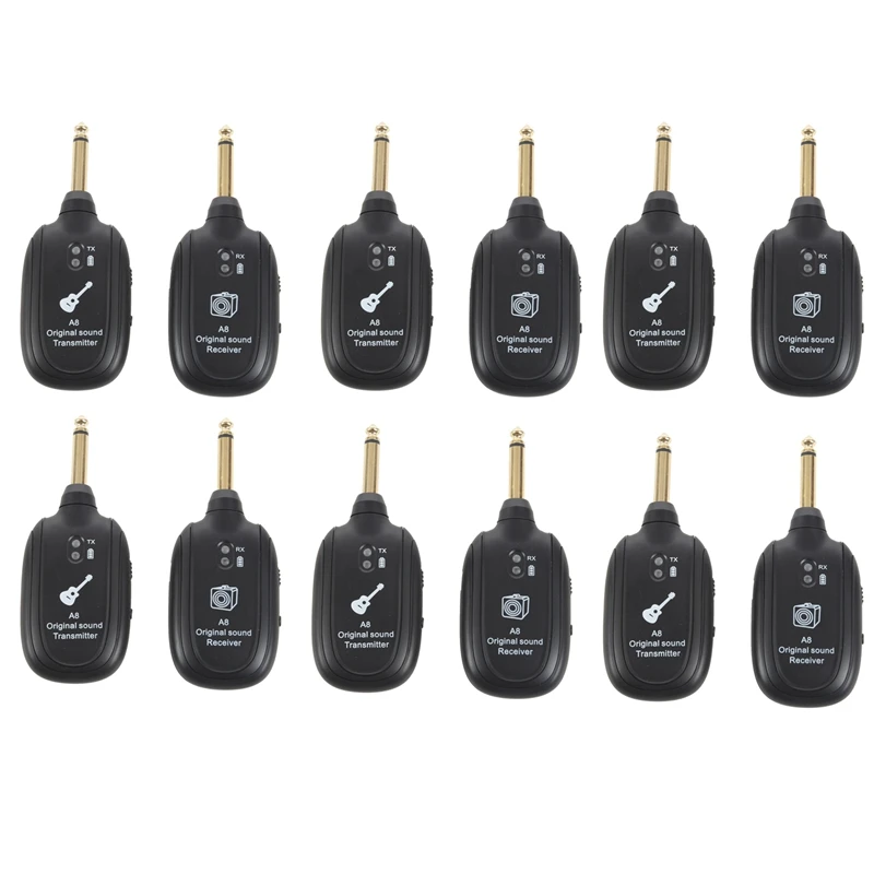 

6X UHF Guitar Wireless System Transmitter Receiver Built-In Rechargeable