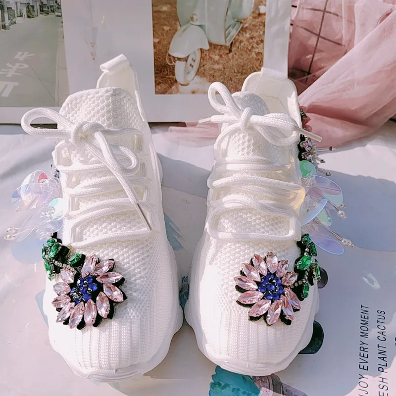 

Casual dad shoes thick bottom elastic knitted heavy industry flower heightening exercise walking comfort 35-39