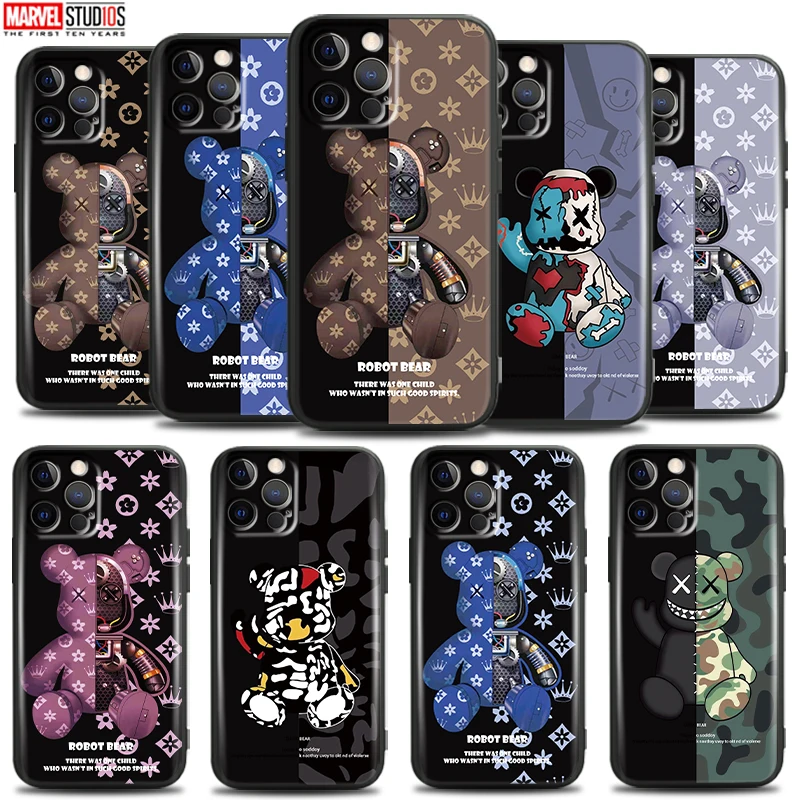

Fashion Luxury Bear For Apple iPhone 13 12 11 Pro Mini X XR XS Max SE 6 6S 7 8 Plus Phone Case Soft Back Funda Liquid Silicon