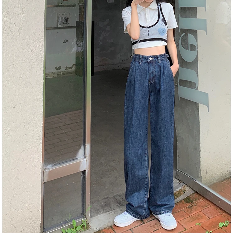 N0401  New style light mature design high-waisted loose straight pants trendy jeans