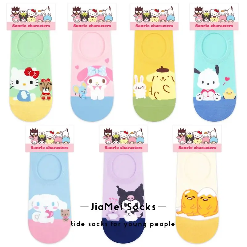 

Sanrio кавайные носки Hello Kitty Cinnamoroll My Melody осенние Мультяшные аниме носки-лодочки в стиле Ins милые стильные тонкие носки для девочек подарок