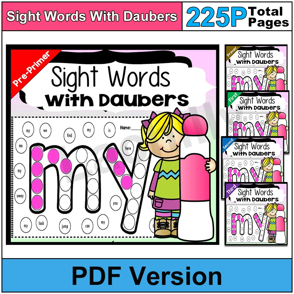 

220 Sight Word bundle funny Bingo Daubers practice baby kid painting learning word PDF electronic File