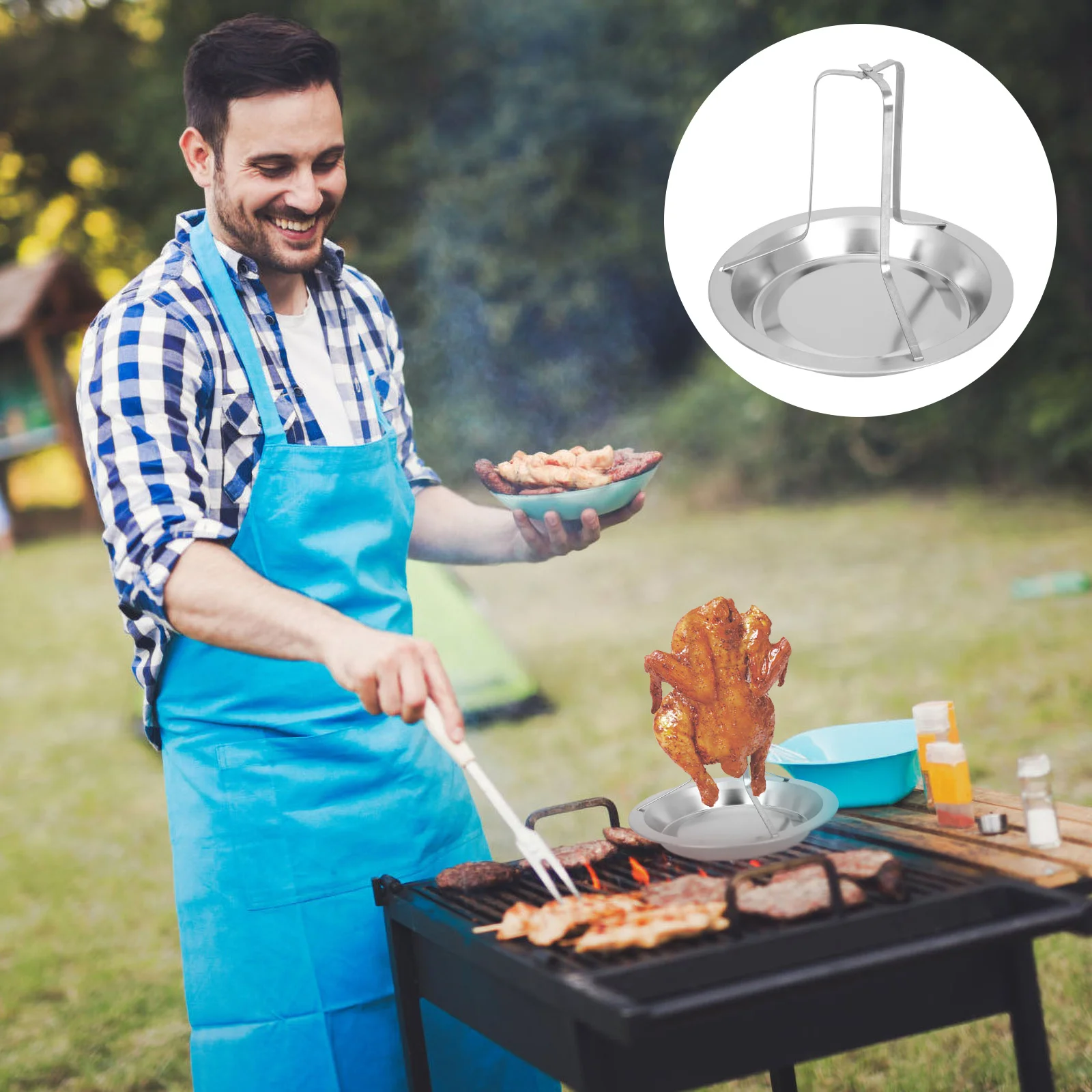 

Oven Camping BBQ Tool Grilled Rack Chicken Outdoor Grills Roast Roaster Stainless Steel