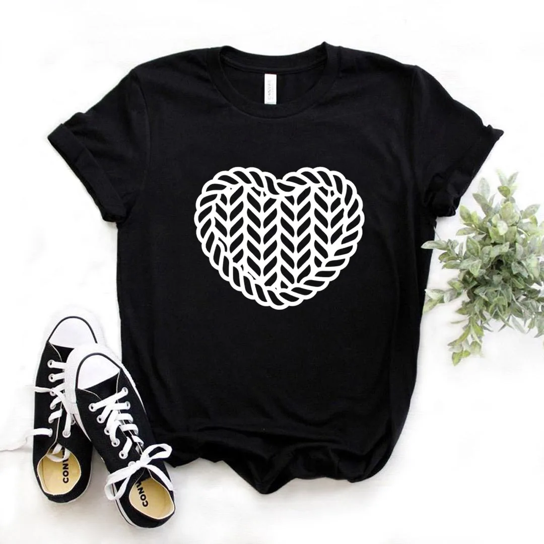

Knit Heart Print Women Tshirts Cotton Casual Funny t Shirt For Lady Yong Girl Top Tee Hipster T522