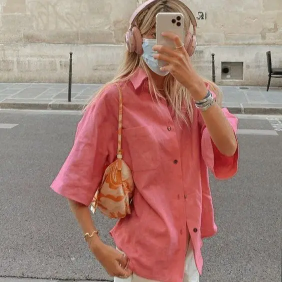 

Women's blouse Solid Color Short Sleeve Candy Color Lapel Single Breasted Clothing Cotton Pocket Casual Clothes Summer 2022