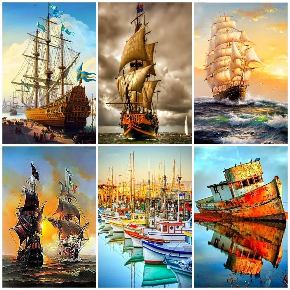 

DIY 5D Diamond Painting Full Round/Square Resin Sailboat Diamond Art Embroidery Sea View Cross Stitch Diamond Mosaic Home Decor