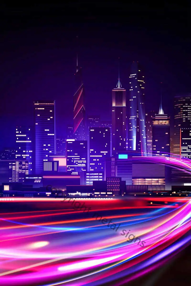 

Неоновый город, быстрый свет, винтажный металлический знак, жестяная вывеска, оловянные пластины, Настенный декор, ретро неоновая вывеска д...