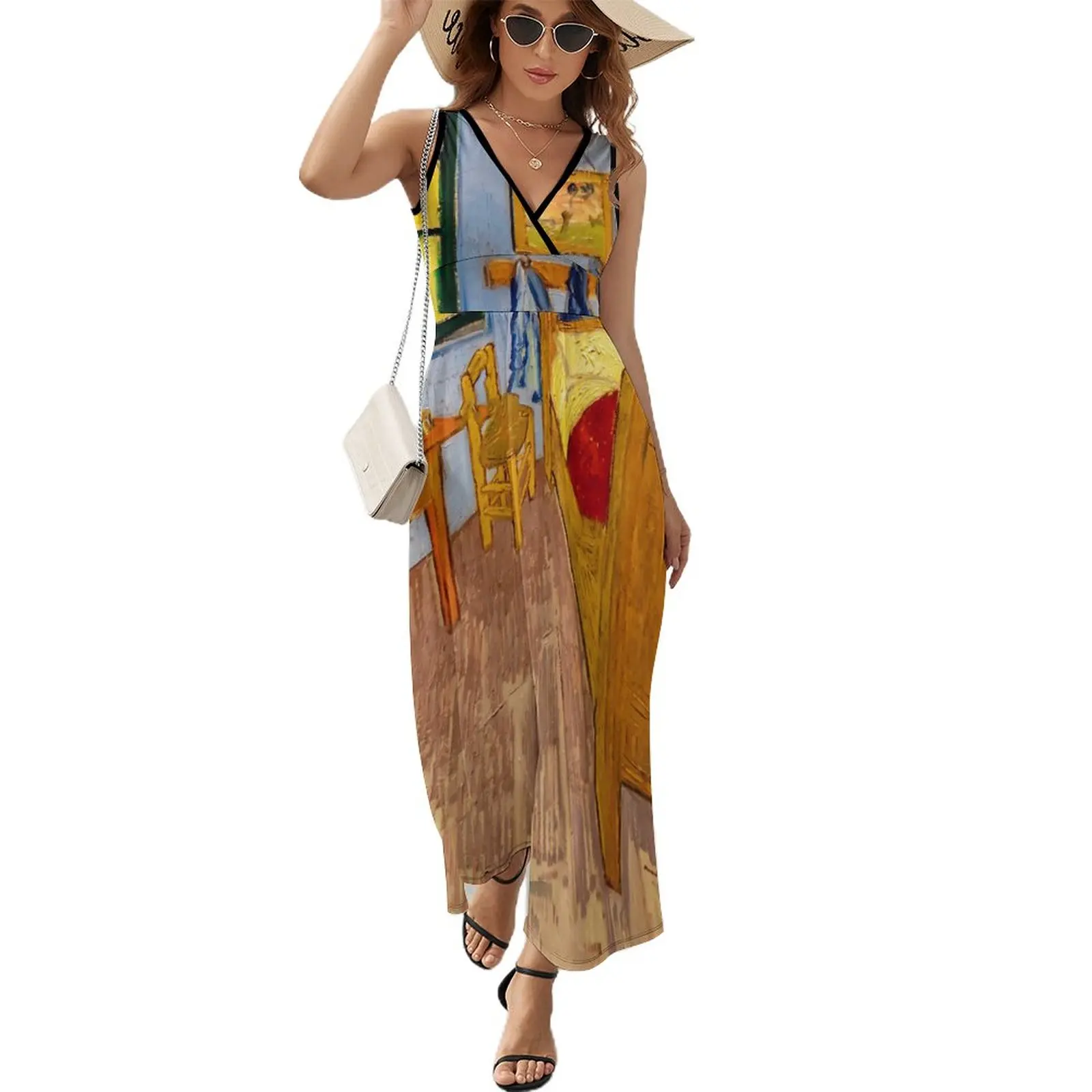 

Платье-макси с V-образным вырезом, без рукавов