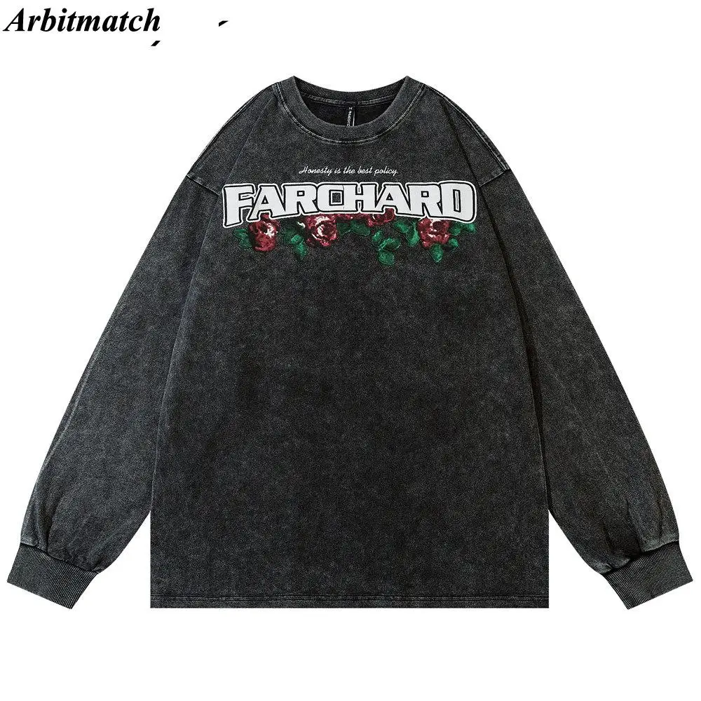 

Oversized T-shirt Washed Finish Grey Full Sleeve Cotton T Shirts 2022 Autumn Harajuku Casual Streetwear Hip Hop Men T-shirt