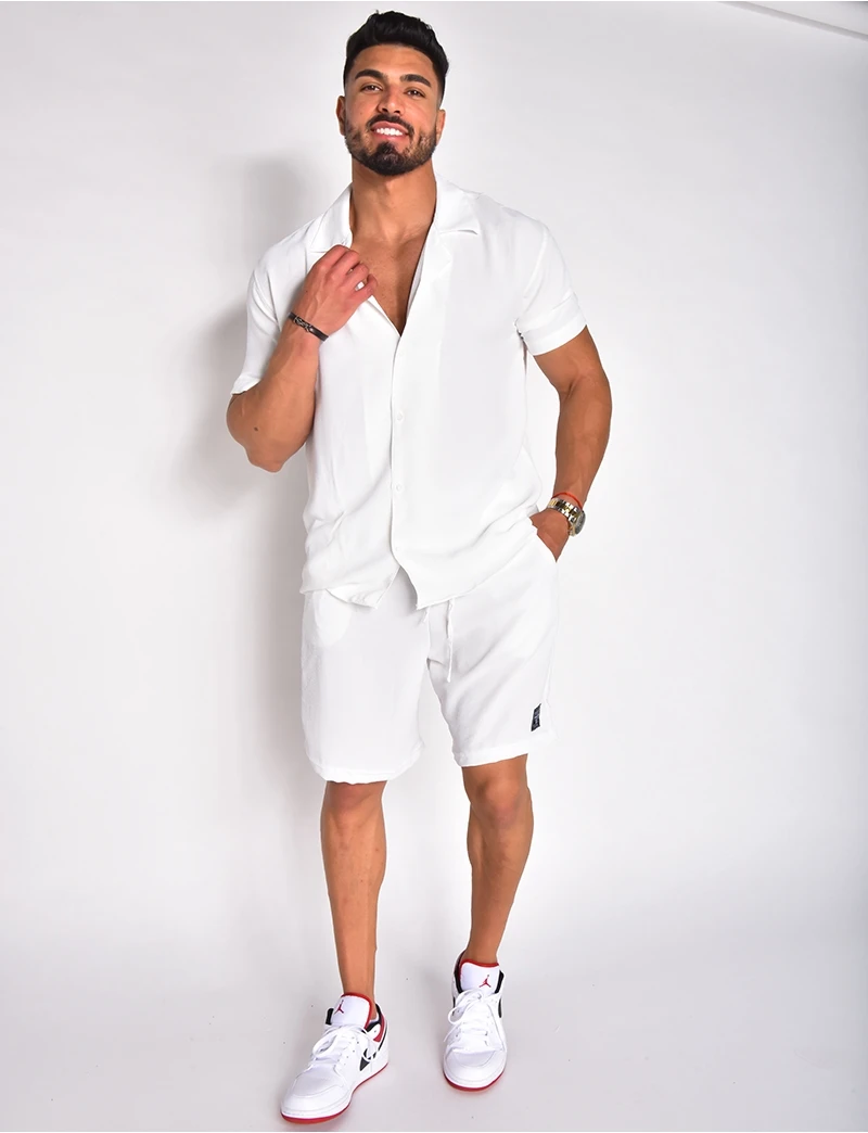 Fashion Men Solid Color Shirt Set 2 Piece Suit Casual Tracksuits Business Outfits Summer Short Sleeve