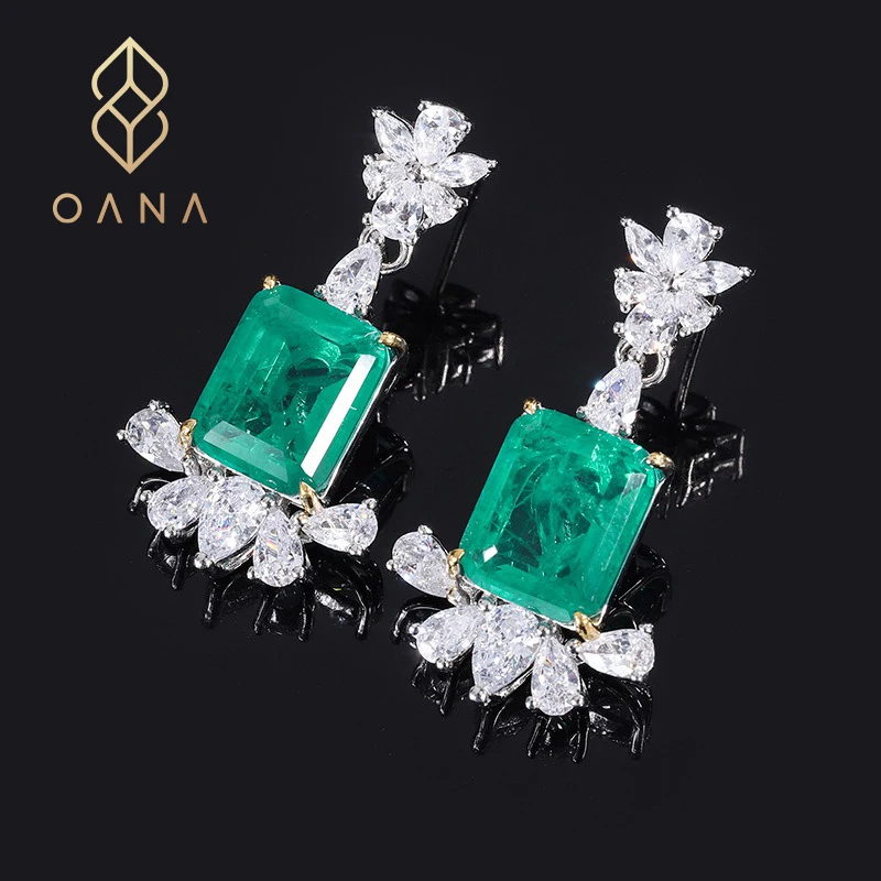

OANA Women's Earrings S925 Silver Hot Sale Simulation Muzuo Green Emerald Geometric Women's Jewelry Free Shipping