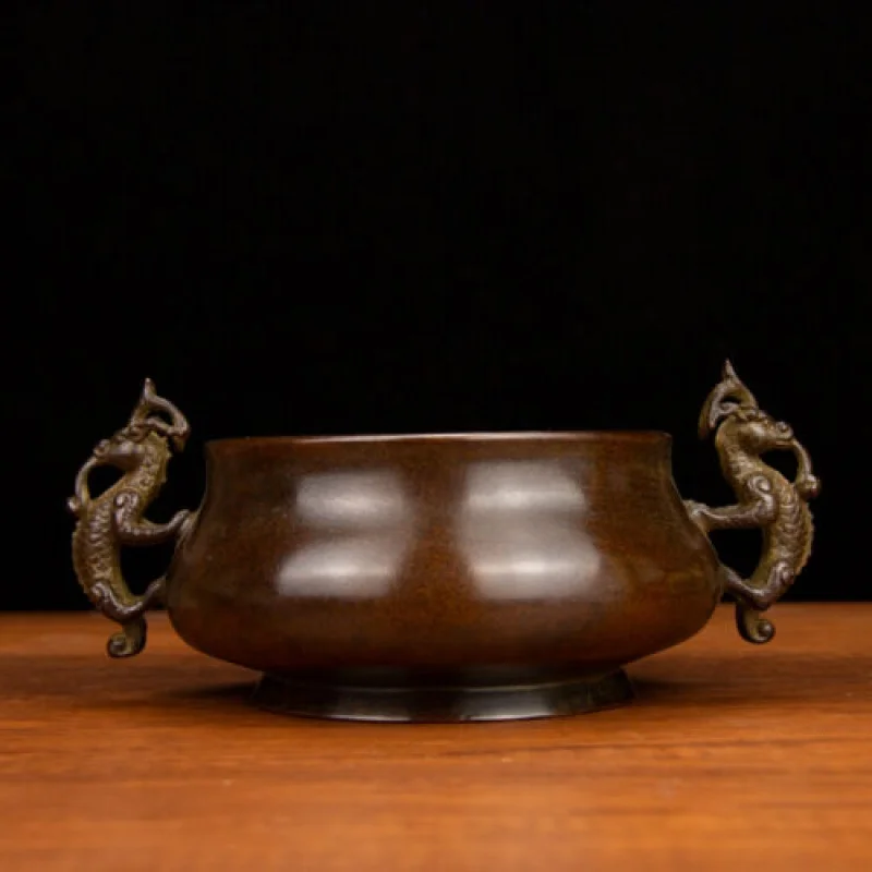

21cm Chinese Antique Bronze Incense Burner Old Brass Incense Burner Animal Pot SNT